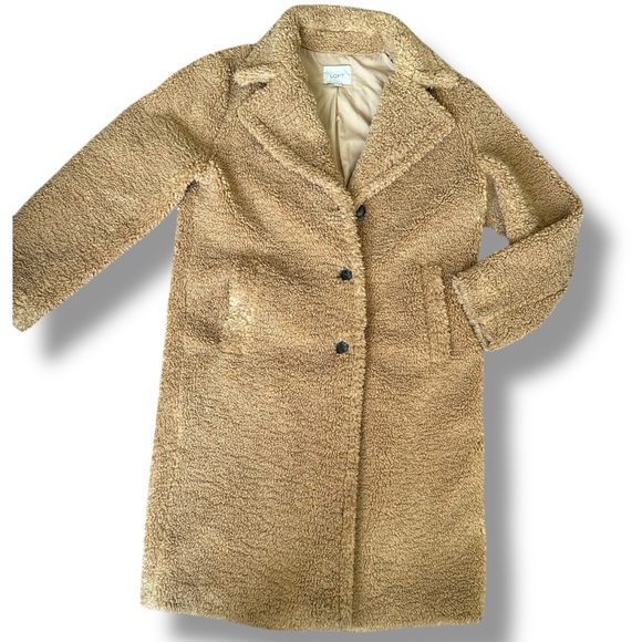 LOFT Camel Teddy Sherpa Trench Coat Size Medium - Picture 9 of 13
